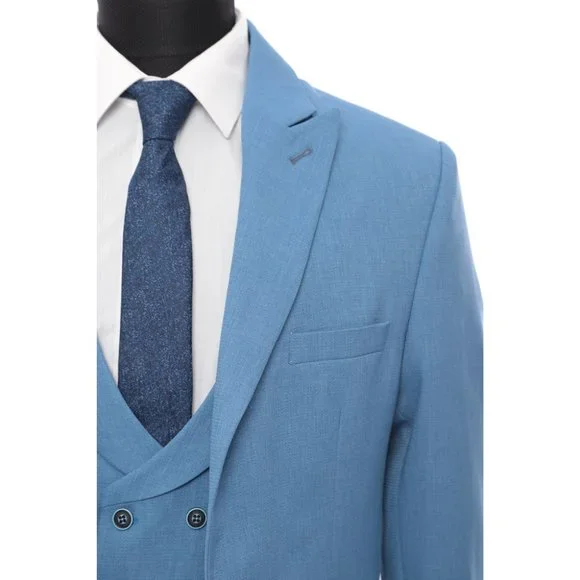Derman Sky Blue Patterned Fabric Luxury Suit 3 Pieces
